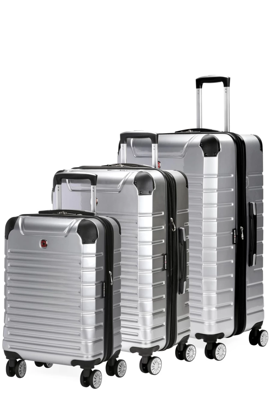 SWISSGEAR 7782 Silver Expandable 3-Piece Hardshell Luggage Set with Spinner Wheels, Lightweight & Durable Suitcase for Travel