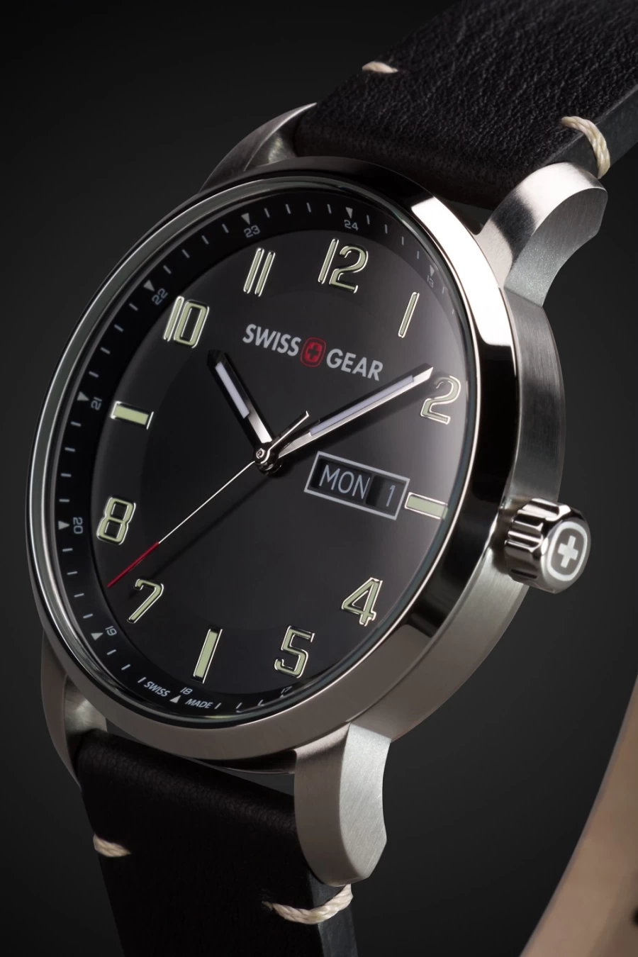SWISSGEAR Legacy Men's Black and Silver Stainless Steel Watch - Swiss Quartz Analog Wristwatch