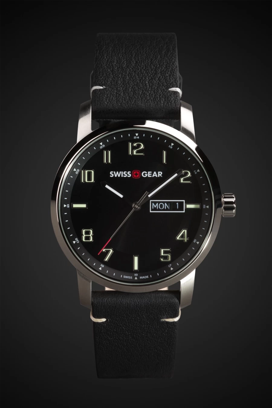SWISSGEAR Legacy Men's Black and Silver Stainless Steel Watch - Swiss Quartz Analog Wristwatch