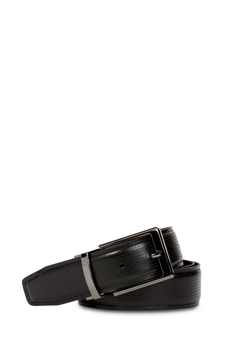SWISSGEAR Reversible Dress Belt for Men - Black & Brown Perforated Leather Strap - Adjustable Dual Side Business Belt