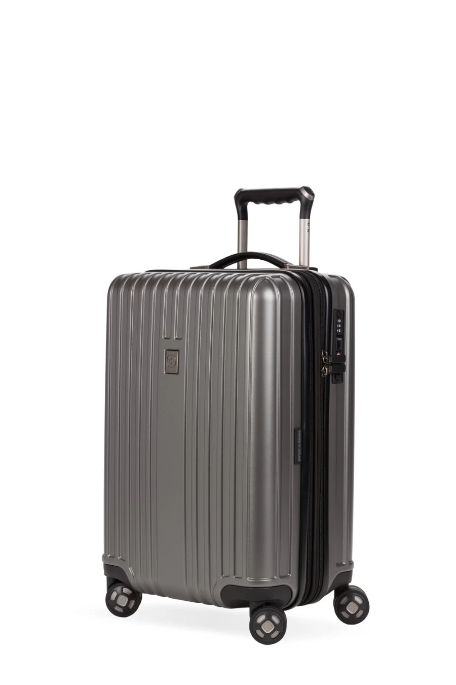 SWISSGEAR 20-Inch Expandable USB Hardside Spinner Luggage with Gun Metal Finish - Carry-On Suitcase for Travel