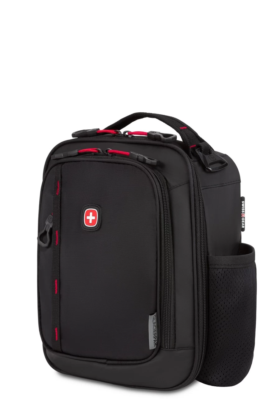 SWISSGEAR Insulated Lunch Box - Black & Red Thermal Food Bag for Work, School, Picnics - Leakproof Cooler Tote with Adjustable Strap - BPA-Free Meal Container