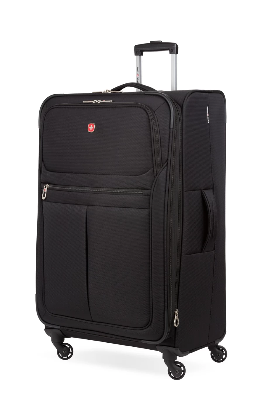 SWISSGEAR 27-Inch Expandable Spinner Luggage - Black Carry-On Suitcase with 360° Wheels, Durable Hardshell Travel Bag