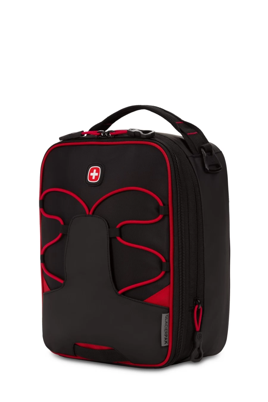 SWISSGEAR Insulated Lunch Box - Expandable Cooler Bag for Men & Women, Leak-Proof Food Container, Black and Red Thermal Tote for Work, School, Picnics