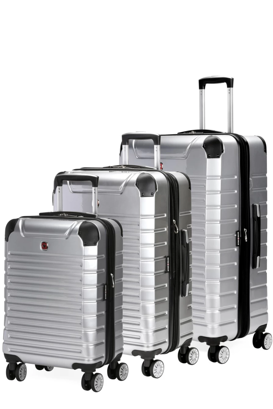 SWISSGEAR 3-Piece Expandable Hardshell Luggage Set with Spinner Wheels - Durable Silver Suitcase for Travel